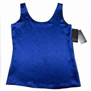 NWT Dana Buchman 100% Silk Satin Tank Top Royal Blue Sleeveless Blouse Size 2
